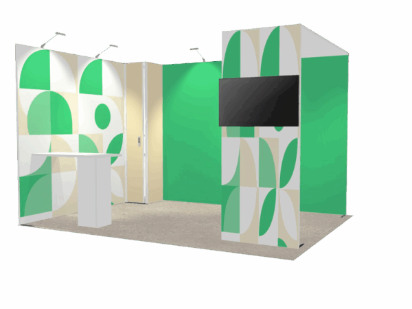 Stand 12m² avec une arche, une petite réserve et une console