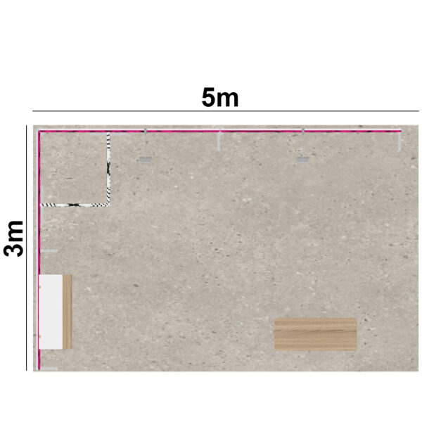 Stand 15m² avec une réserve réhaussée, une  étagère et un comptoir – Image 2